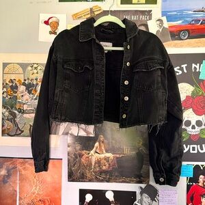 Black Distressed Crop Denim Jacket Forever 21